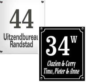 Emaille naambord met huisnummer. 