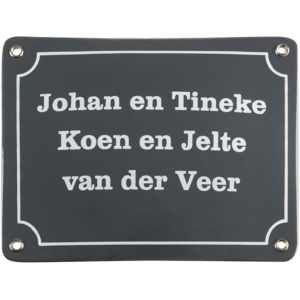 Emaille tekst naambord met kader